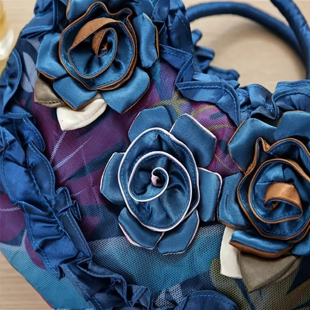 Elegant Blue Floral Lace Handbag with Tassel Accents NWT​​ - Picture 5 of 6